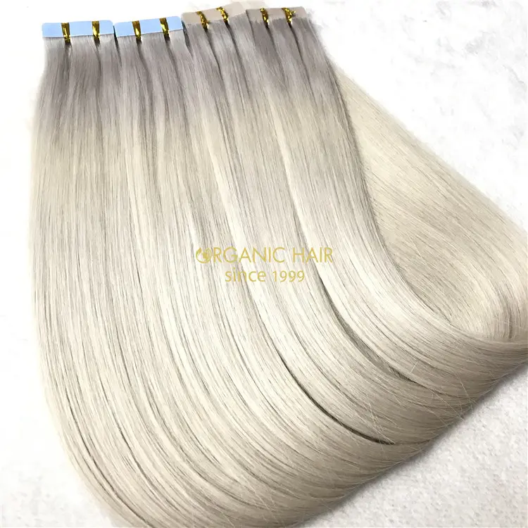 Seamless reusable silver tape-in human hair extensions wholesale V