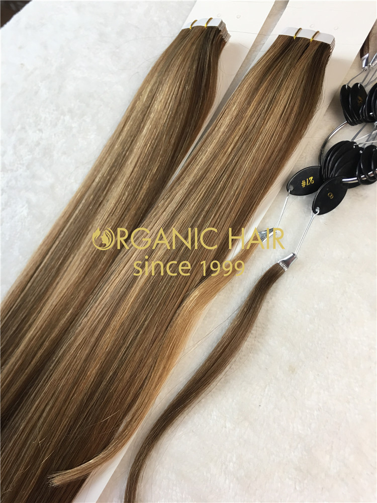 Remy human hair tape in hair extension, double drawn, #27/6 piano color, one donor braid hair h18