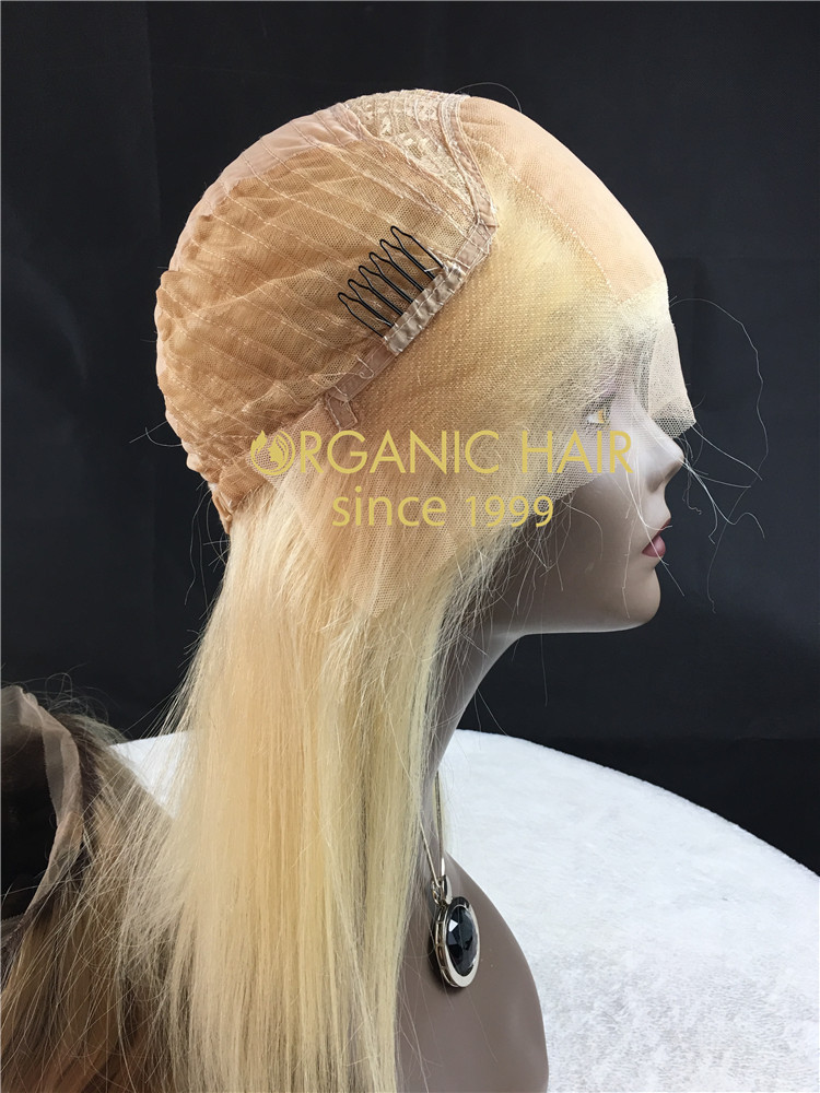 12A Virgin human hair lace front wig with silk base, #613 color, straight, 130-180% density   h16