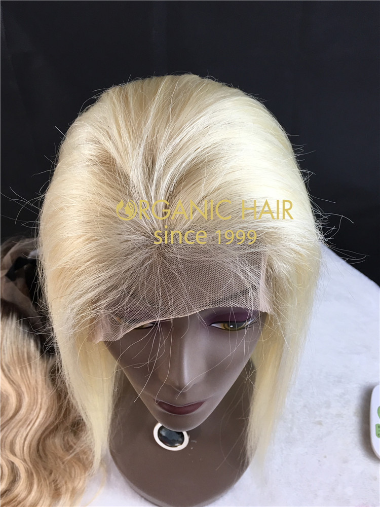 12A Virgin human hair lace front wig with silk base, #613 color, straight, 130-180% density   h16