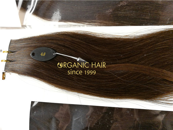 Remy human hair tape in hair extension, double drawn, #4 dark brown color, one donor braid hair  h19