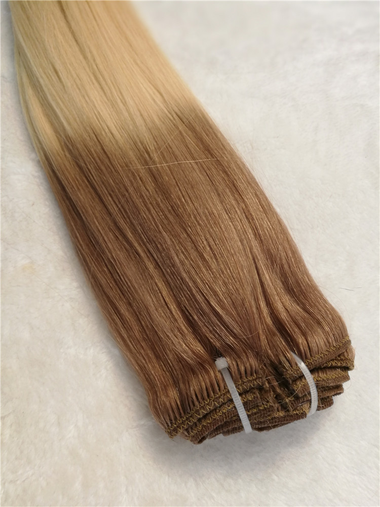 Remy human hair hand tied weft, double drawn, Ombre color #2/60 , one donor braid hair  h23