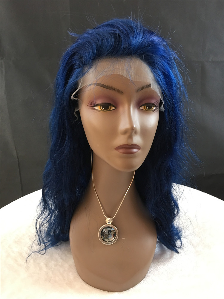 12A Remy hair full lace wigs, blue color, body weave, 130% density h27