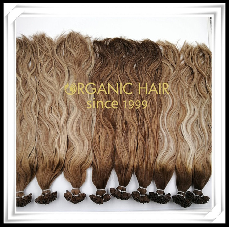 Balayage color natural wave V tip hair extensions C064