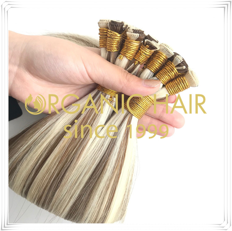 Piano color #6/60 hand tied weft hair extension C027