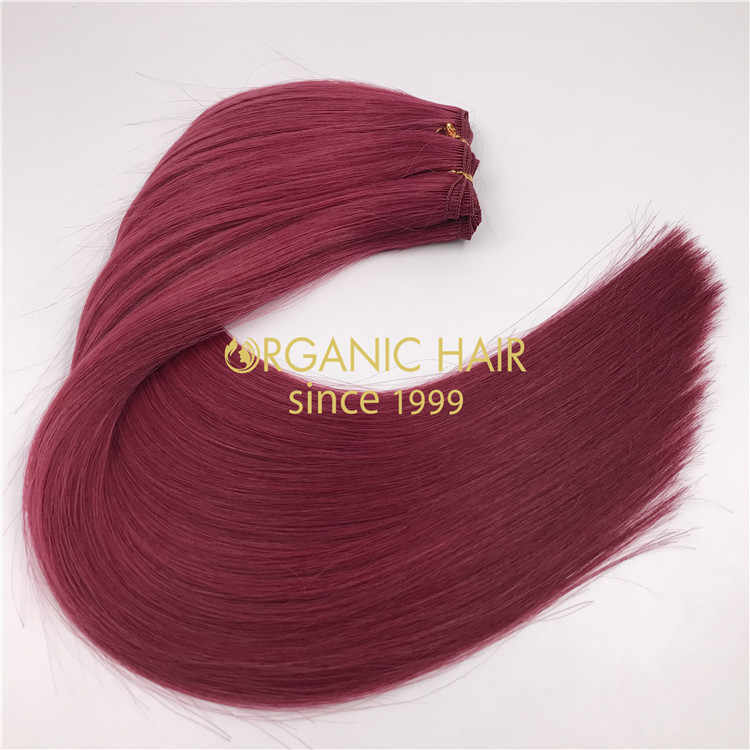18inch Full cuticle remy hand tied weft wholesale 2021 Burg color X366