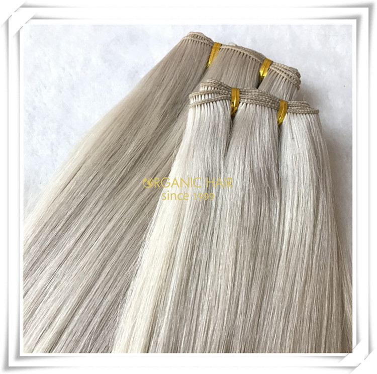 White blonde hand tied wefts 100% human hair CO75