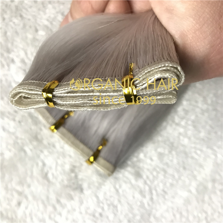 Wholesale beautiful silver remy human hair flat wefts V35