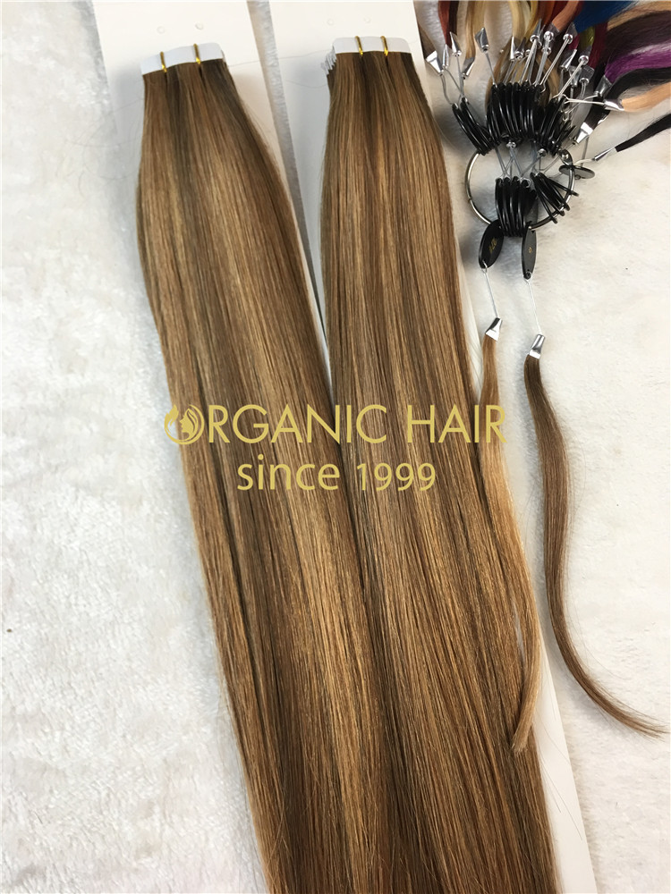 Remy human hair tape in hair extension, double drawn, #27/6 piano color, one donor braid hair h18