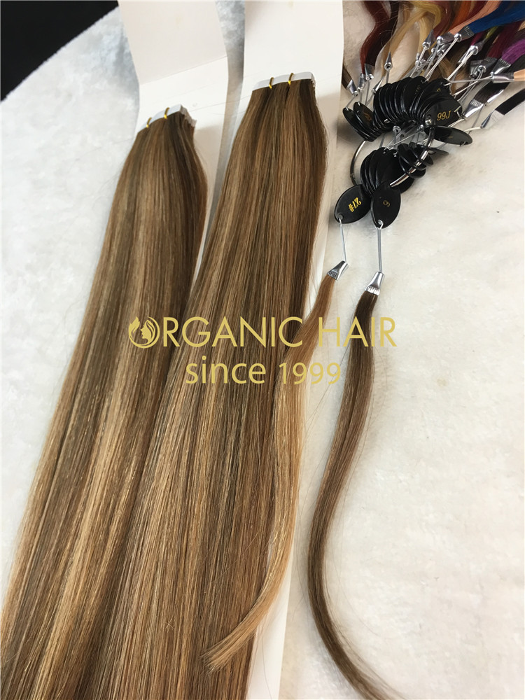 Remy human hair tape in hair extension, double drawn, #27/6 piano color, one donor braid hair h18