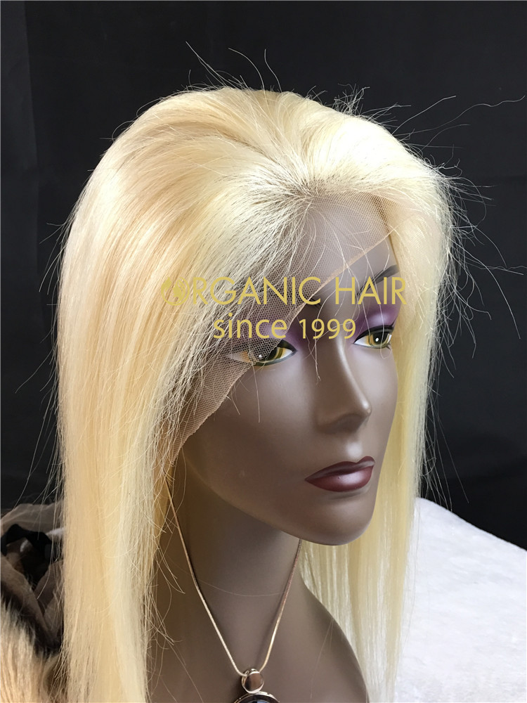 12A Virgin human hair lace front wig with silk base, #613 color, straight, 130-180% density   h16