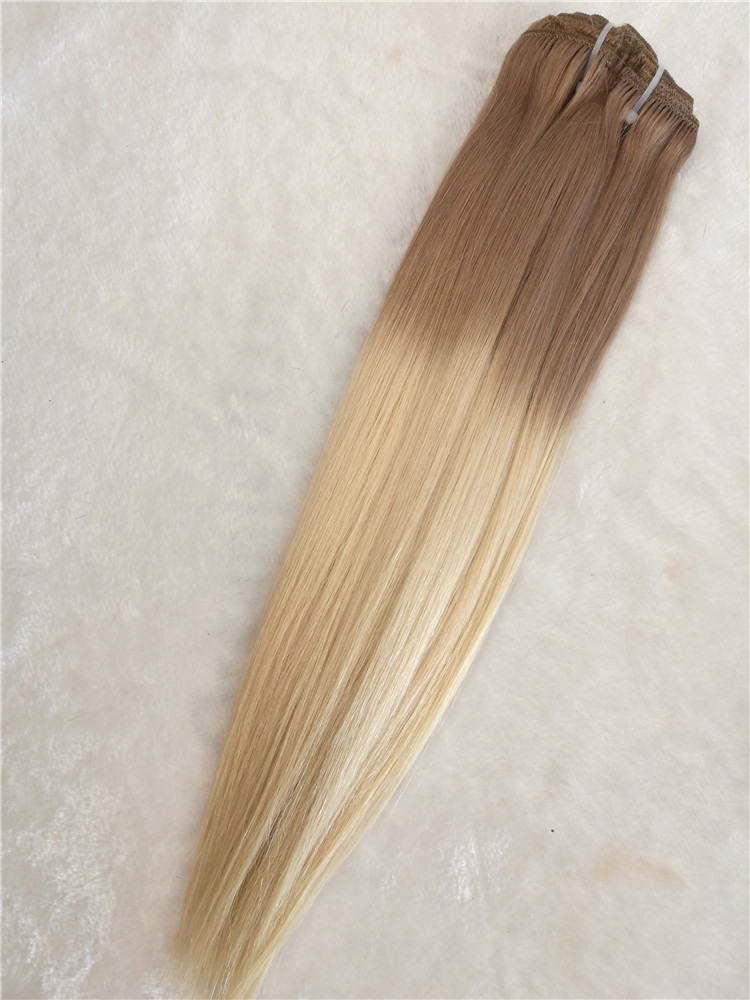 Remy human hair clip ins hair extension, double drawn, ombre color, one donor hair  h25