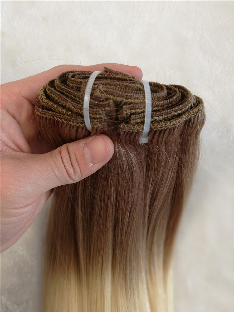 Remy human hair clip ins hair extension, double drawn, ombre color, one donor hair  h25