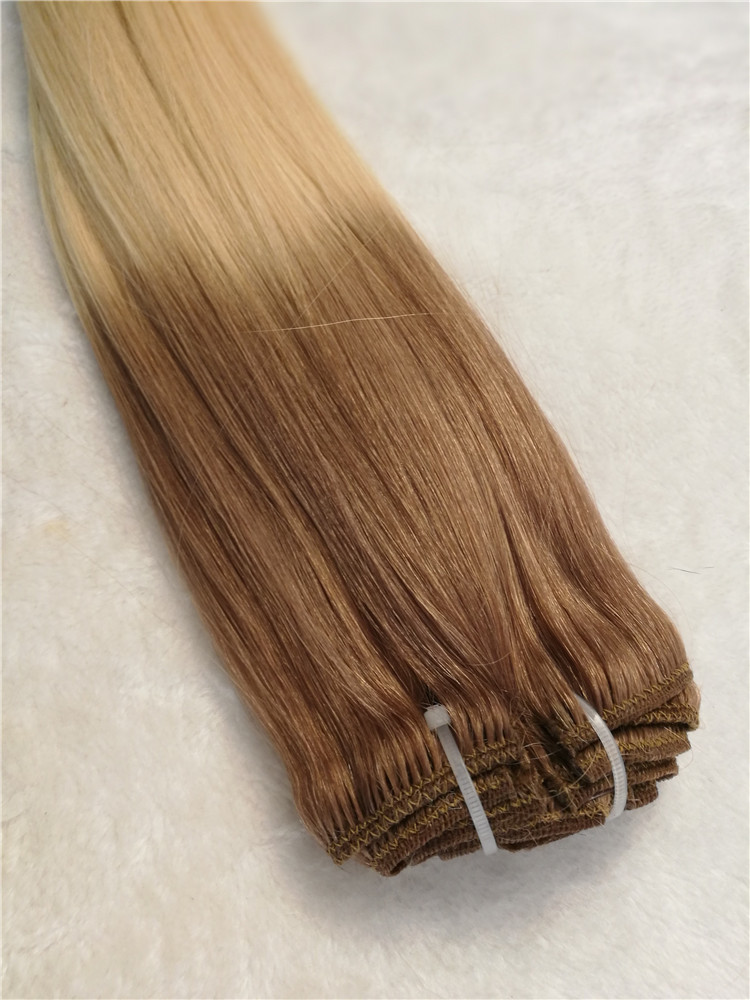 Remy human hair clip ins hair extension, double drawn, ombre color, one donor hair  h25