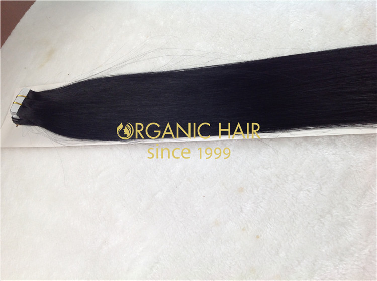 Remy human hair tape in hair extension, double drawn, #1B natural dark color, one donor braid hair  h20