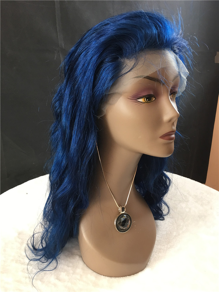12A Remy hair full lace wigs, blue color, body weave, 130% density h27