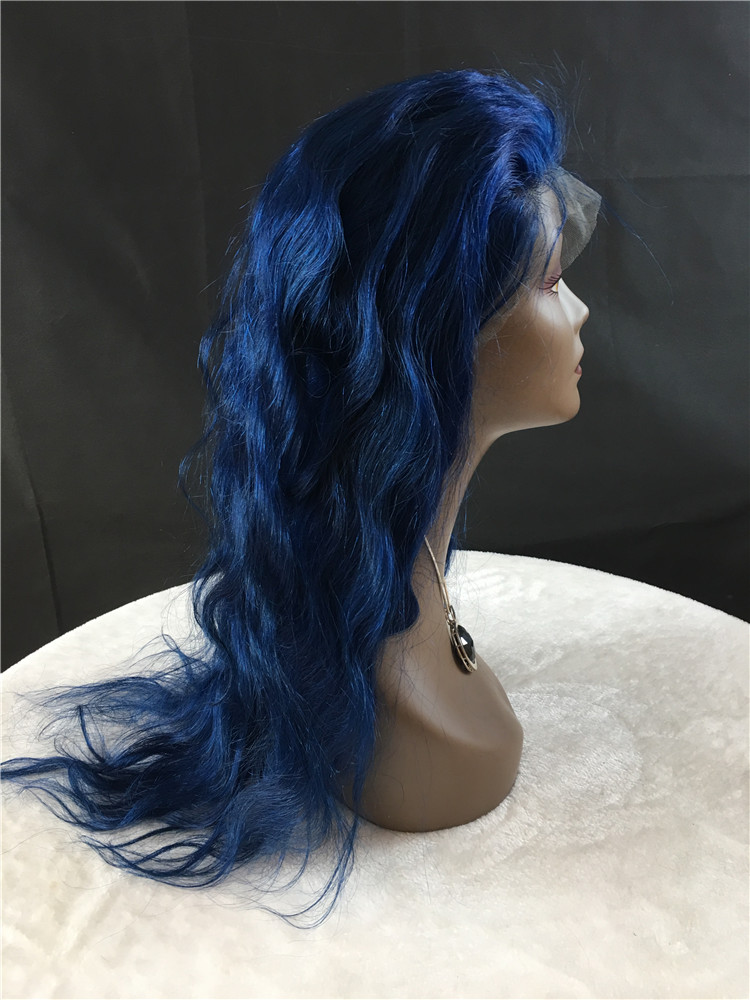 12A Remy hair full lace wigs, blue color, body weave, 130% density h27