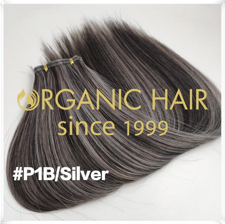New popular color #P1B/Silver hybrid weft extensions C095