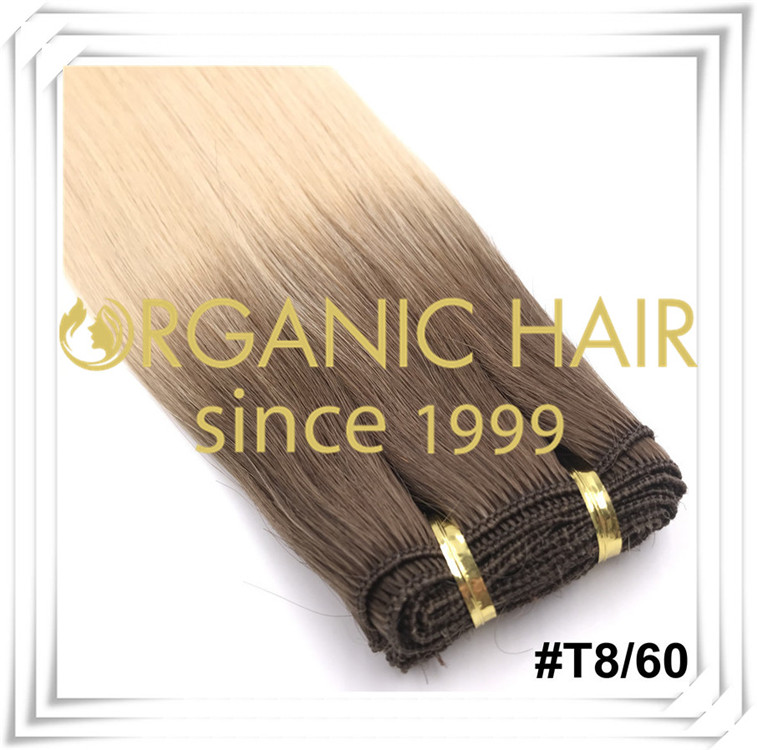 Ombre color #T8/60 hand tied weft hair extension C005