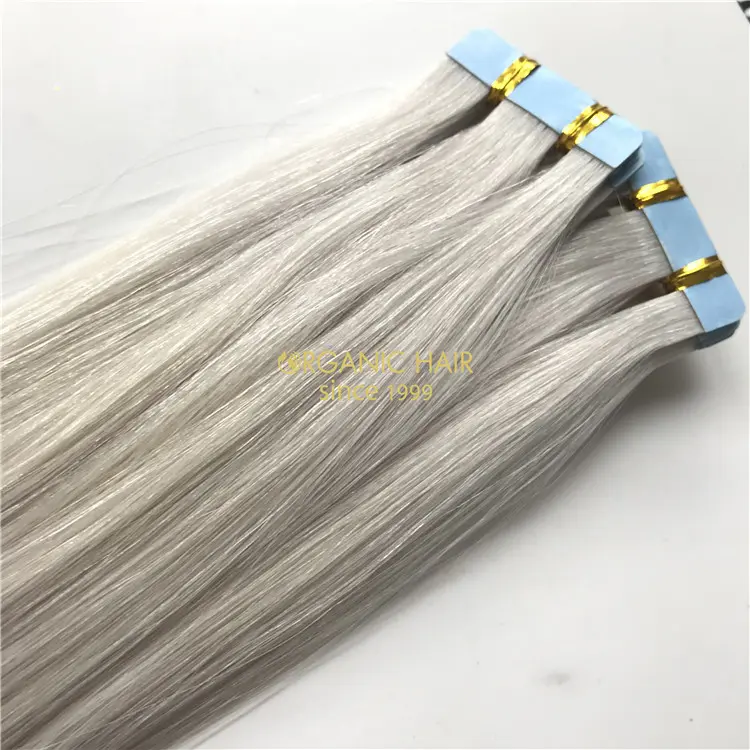Seamless reusable silver tape-in human hair extensions wholesale V