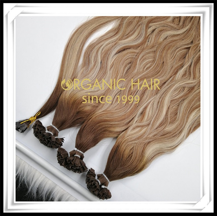 Balayage color natural wave V tip hair extensions C064