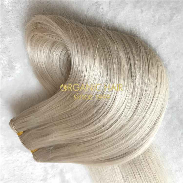 Human wholesale ash blonde hand tied wefts and beads X286