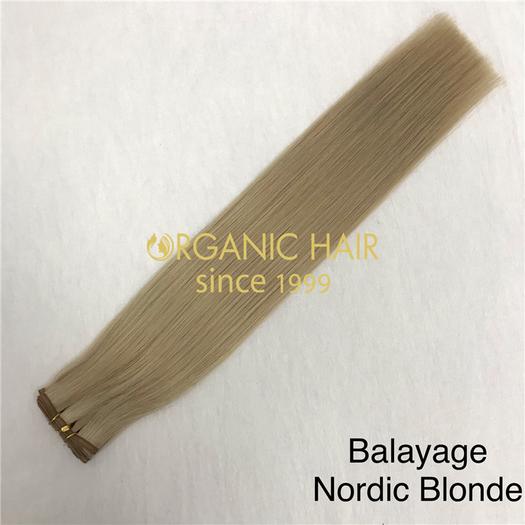 Human full cuticle flat wefts hair extensions balayage color X370