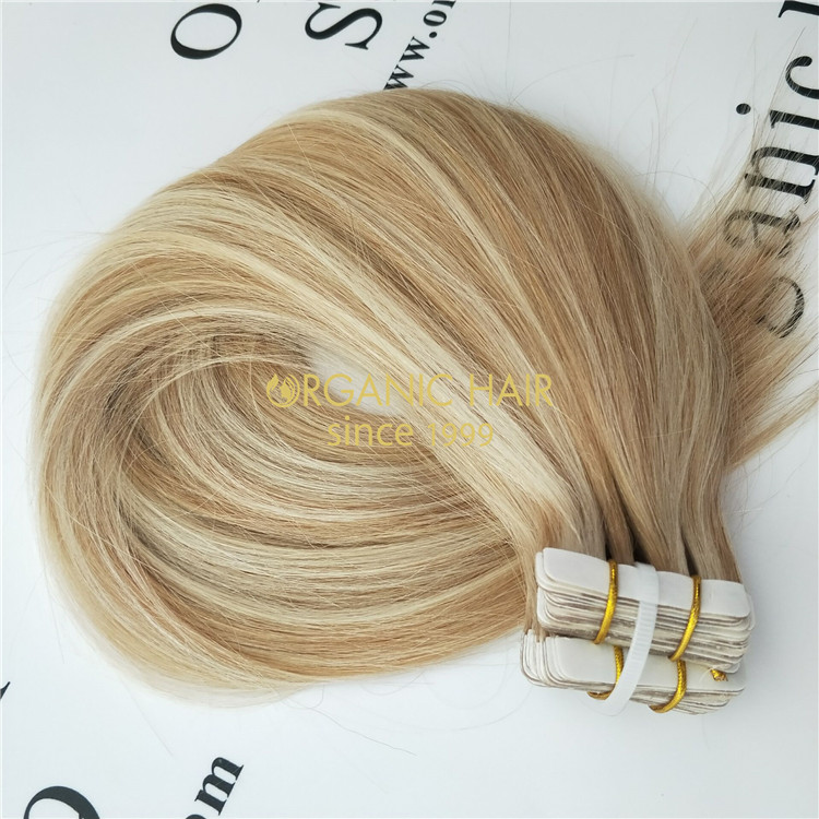 Wholesale remy human full cuticle tape in hair V54