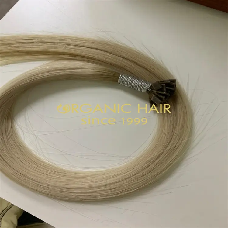 Rooted blonde flat tip remy hair extension H35