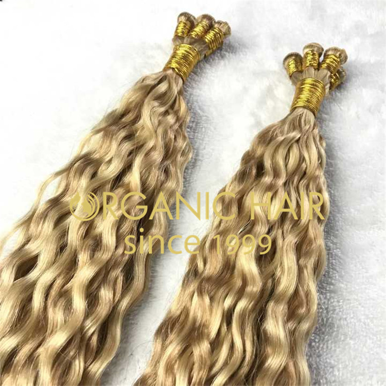 Blond curly hand tied hair extensions RB52