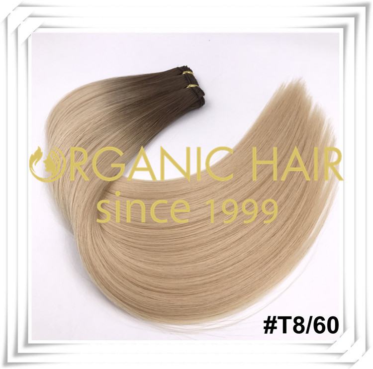 Ombre color custom full cuticle hand tied weft C002