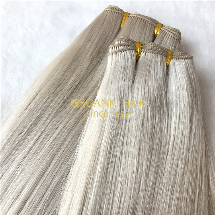 Human wholesale ash blonde hand tied wefts and beads X286