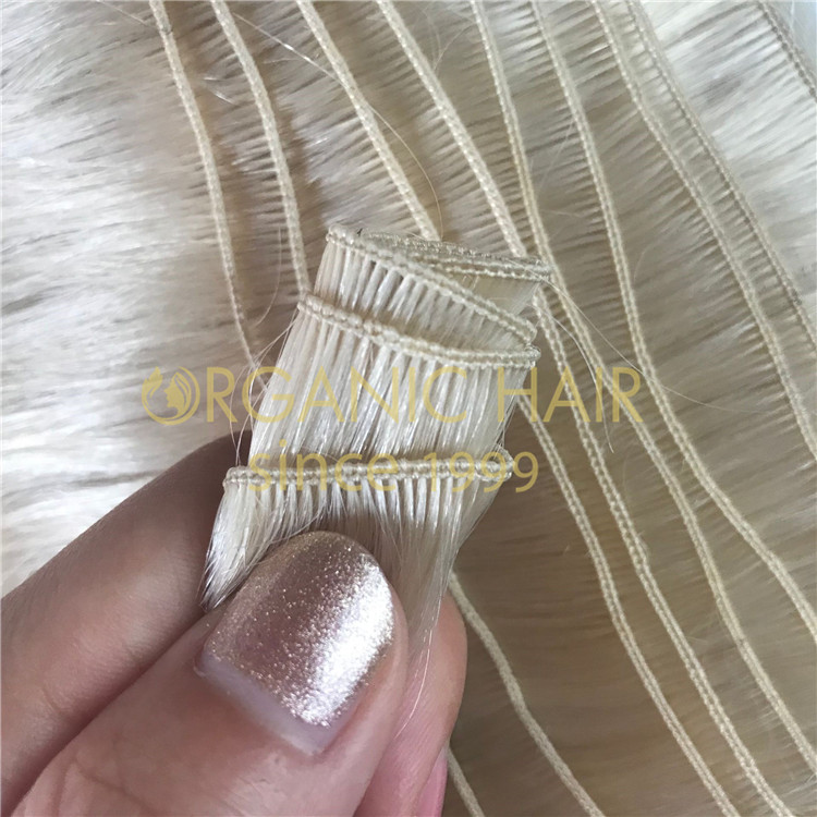 Cuticle hand-tied weft remy hair extensions wholesale A09