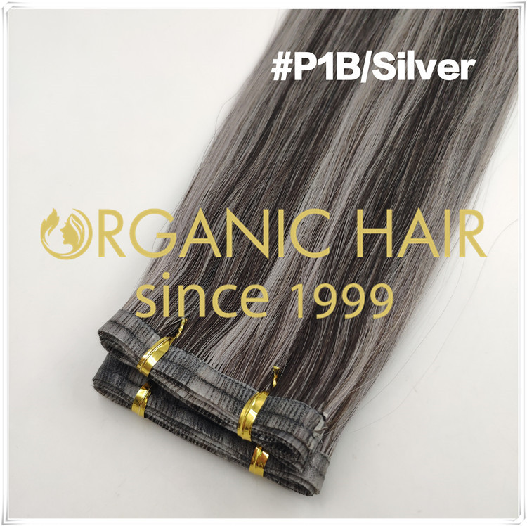 New popular color #P1B/Silver hybrid weft extensions C095