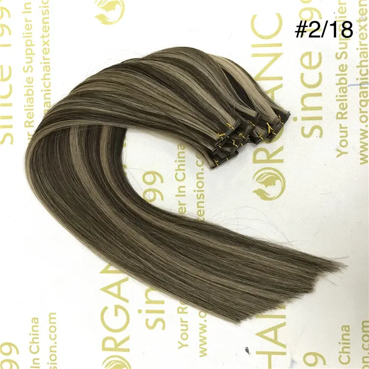 Wholesale human full cuticle intact genius weft hair extensions #2/18color by Korean cold dyeing technology X409