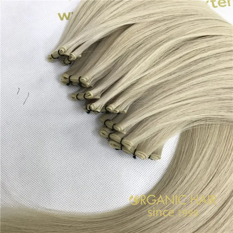 Wholesale human full cuticle remy genius weft Ash Blonde color and good reviews X415