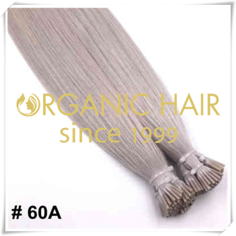 Grey color #60A I tip hair extensions C049