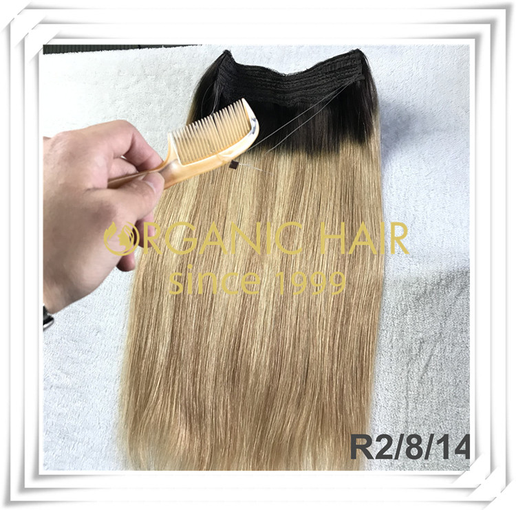 Custom color flip in halo hair extension C026