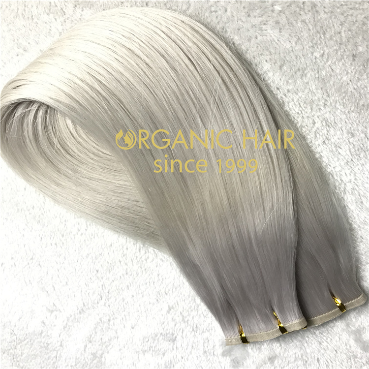 Wholesale beautiful silver remy human hair flat wefts V35