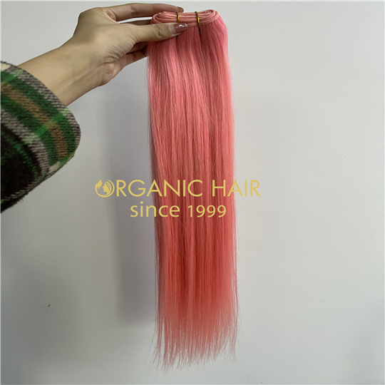 Pink human hair machine wefts hair extensions H3