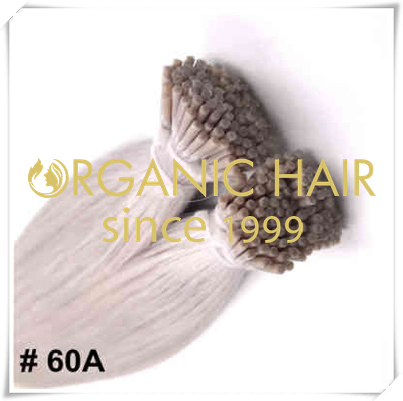 Grey color #60A I tip hair extensions C049