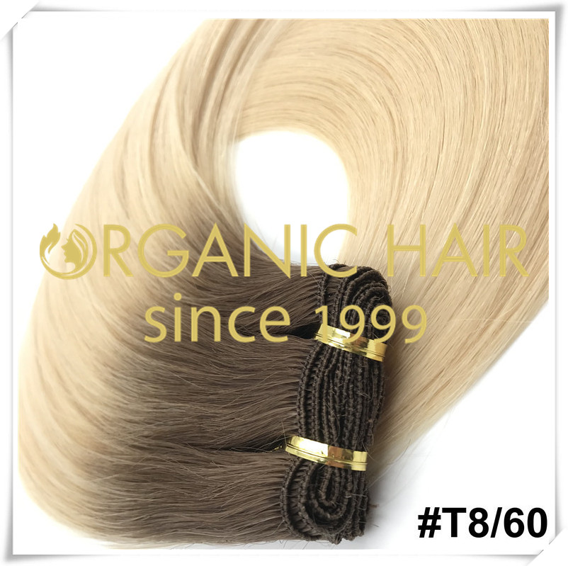 Ombre color #T8/60 hand tied hair extensions C051