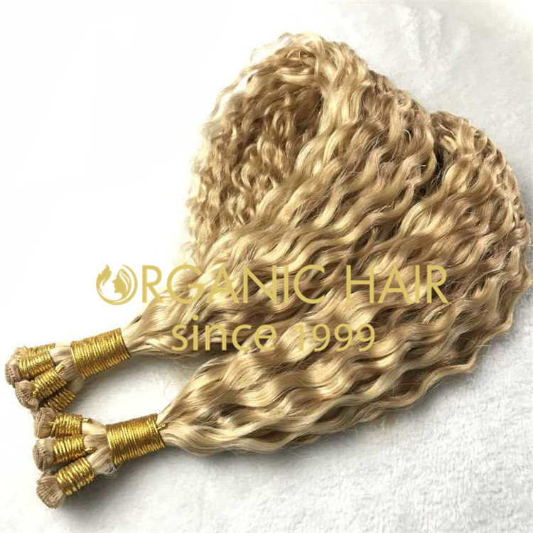 Blond curly hand tied hair extensions RB52