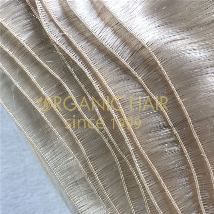 Cuticle hand-tied weft remy hair extensions wholesale A09