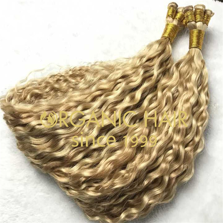 Blond curly hand tied hair extensions RB52