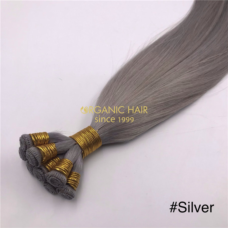 Wholesale Human hand tied wefts Silver color and hot sale  X332