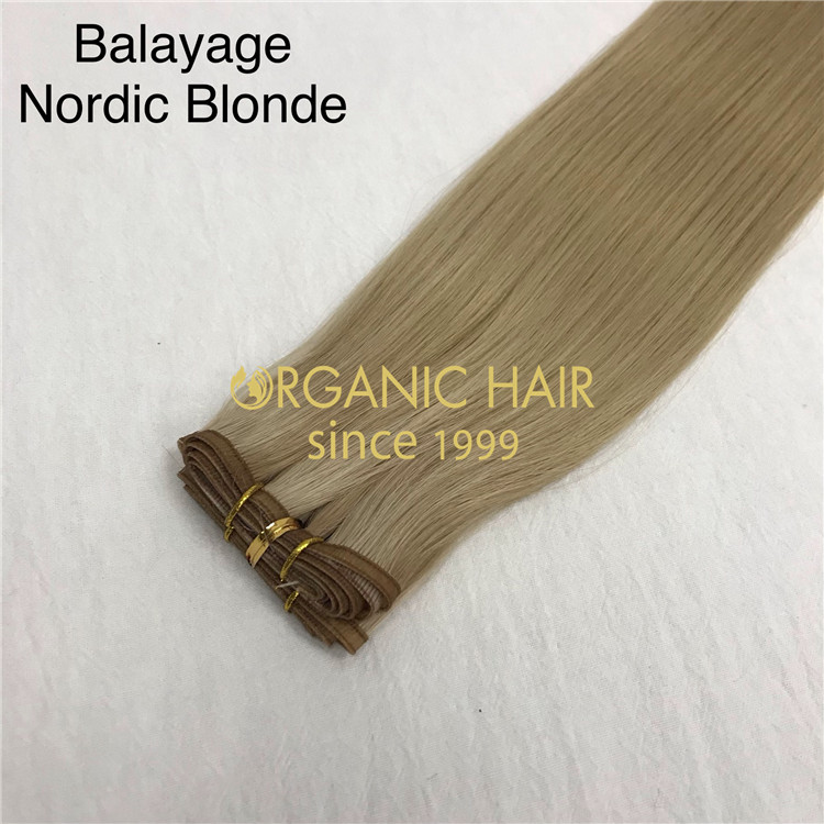 Human full cuticle flat wefts hair extensions balayage color X370
