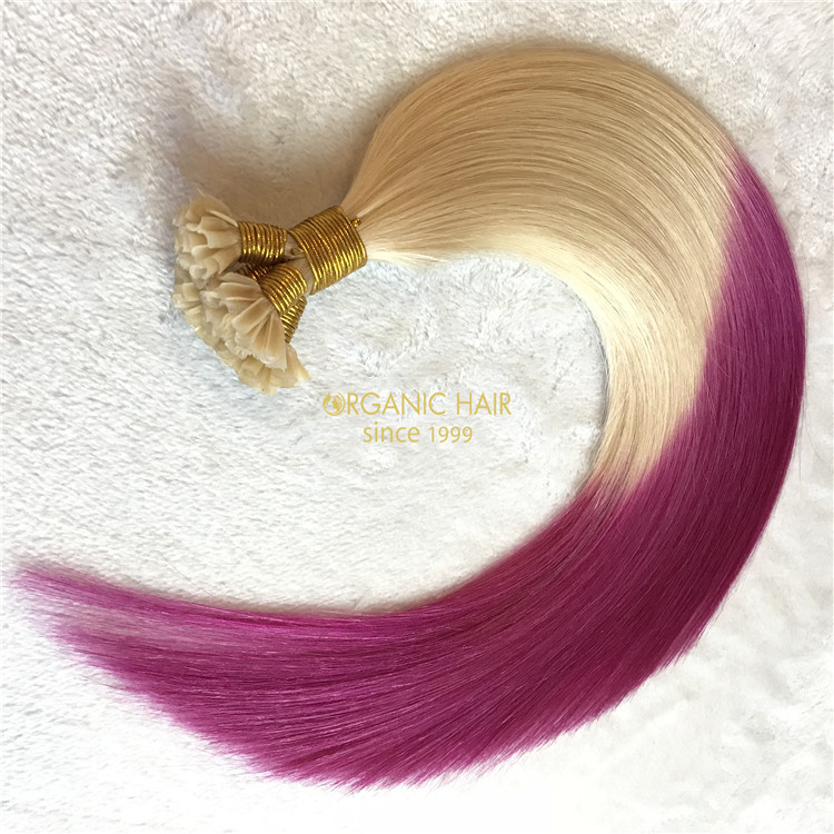 Human cuticle intact keratin tip hair extensions and customized rooted color X265