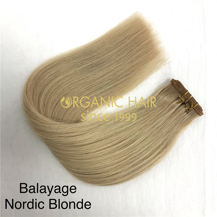 Human full cuticle flat wefts hair extensions balayage color X370