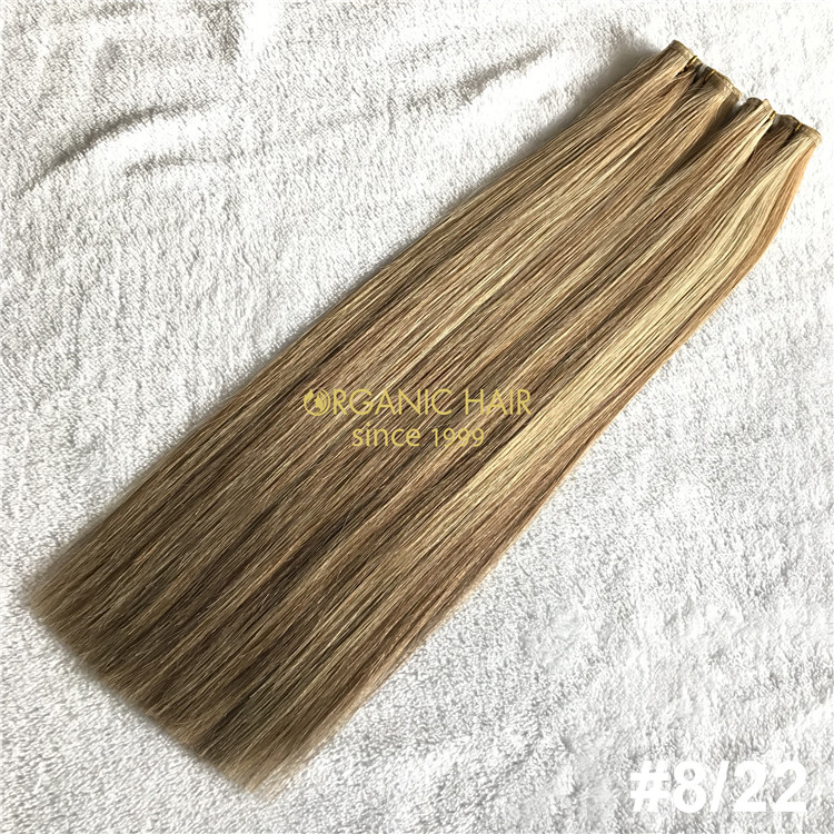 Wholesale human piano color #8/22 flat wefts hair extensions X324